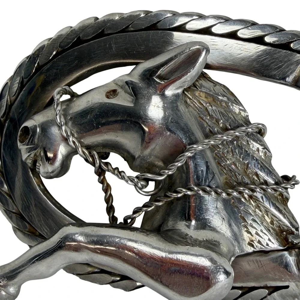 VTG Artisan 3D Horse‎ Horseshoe Belt Buckle Silver Tone Western Equestrian